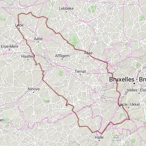 Map miniature of "Gravel Route from Linkebeek to Forest" cycling inspiration in Prov. Vlaams-Brabant, Belgium. Generated by Tarmacs.app cycling route planner