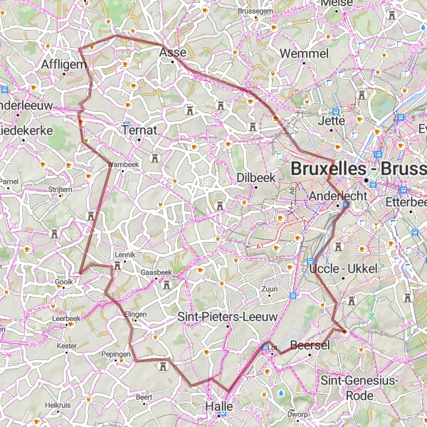 Karten-Miniaturansicht der Radinspiration "Gravelabenteuer Beersel - Putberg" in Prov. Vlaams-Brabant, Belgium. Erstellt vom Tarmacs.app-Routenplaner für Radtouren