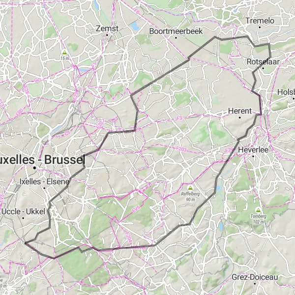 Miniatuurkaart van de fietsinspiratie "Woluwe-Saint-Pierre naar Château d'Oultremont Route" in Prov. Vlaams-Brabant, Belgium. Gemaakt door de Tarmacs.app fietsrouteplanner