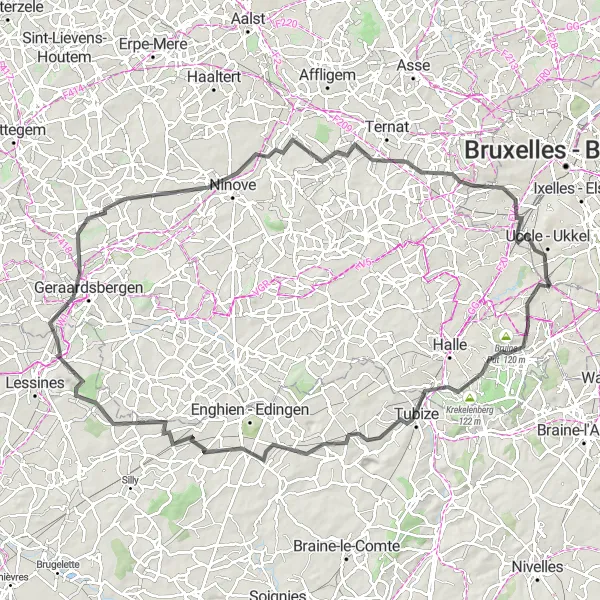 Map miniature of "Road Route from Linkebeek to Forest" cycling inspiration in Prov. Vlaams-Brabant, Belgium. Generated by Tarmacs.app cycling route planner