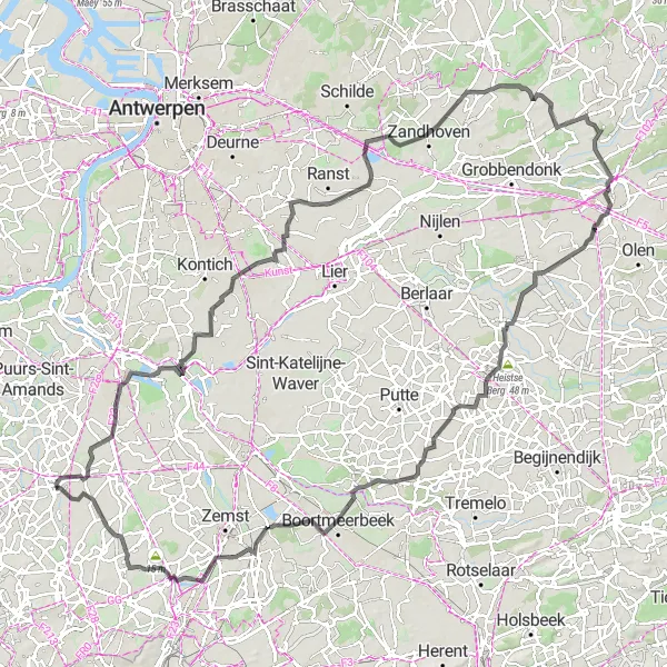 Miniatuurkaart van de fietsinspiratie "Historische ontdekkingsreis naar Zandhoven" in Prov. Vlaams-Brabant, Belgium. Gemaakt door de Tarmacs.app fietsrouteplanner