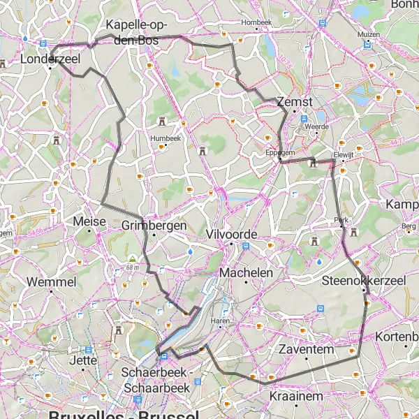Miniatuurkaart van de fietsinspiratie "Ronde van Perk en Vilvoorde" in Prov. Vlaams-Brabant, Belgium. Gemaakt door de Tarmacs.app fietsrouteplanner