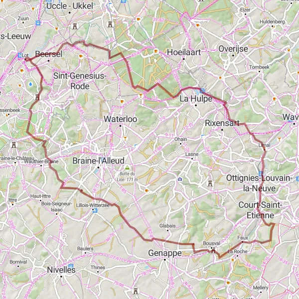Map miniature of "Gravel Adventure in the Heart of Brabant" cycling inspiration in Prov. Vlaams-Brabant, Belgium. Generated by Tarmacs.app cycling route planner