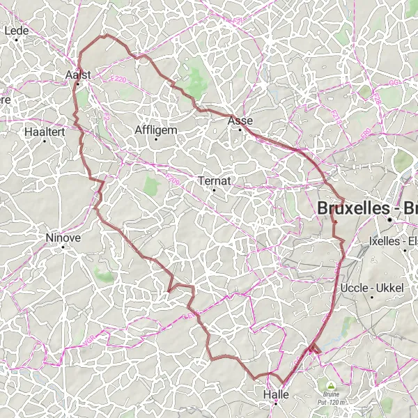 Miniatuurkaart van de fietsinspiratie "Gravel route door Vlaams-Brabantse dorpen" in Prov. Vlaams-Brabant, Belgium. Gemaakt door de Tarmacs.app fietsrouteplanner