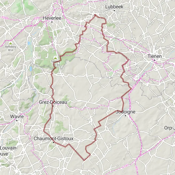 Miniatuurkaart van de fietsinspiratie "Gravelroute rond Lovenjoel" in Prov. Vlaams-Brabant, Belgium. Gemaakt door de Tarmacs.app fietsrouteplanner