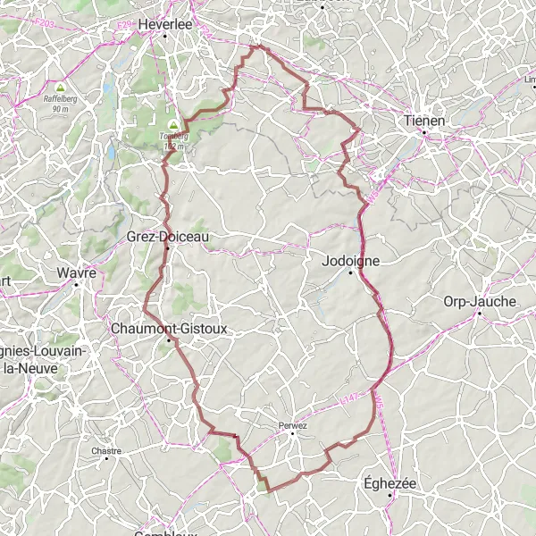 Miniature de la carte de l'inspiration cycliste "Les collines de Chaumont et de Tomberg" dans la Prov. Vlaams-Brabant, Belgium. Générée par le planificateur d'itinéraire cycliste Tarmacs.app