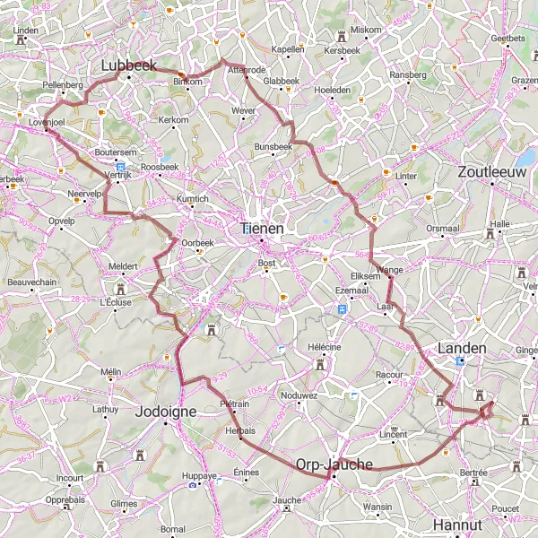 Karten-Miniaturansicht der Radinspiration "Faszinierende Tour um Lubbeek" in Prov. Vlaams-Brabant, Belgium. Erstellt vom Tarmacs.app-Routenplaner für Radtouren
