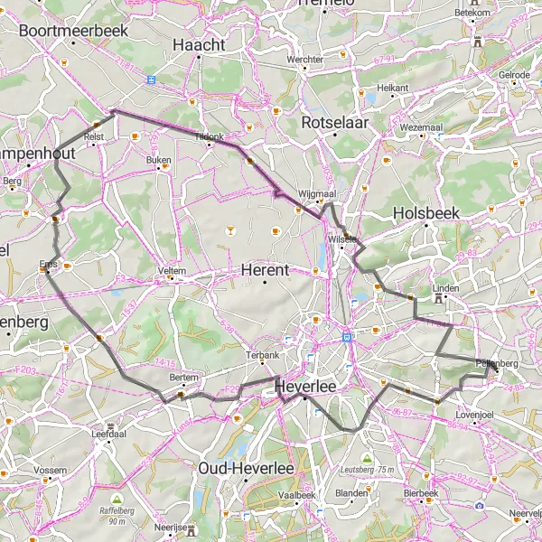 Map miniature of "Road Cycling through Natural Beauty" cycling inspiration in Prov. Vlaams-Brabant, Belgium. Generated by Tarmacs.app cycling route planner