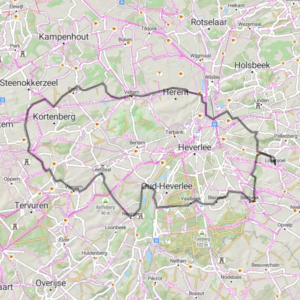 Miniatuurkaart van de fietsinspiratie "Route vanuit Lovenjoel naar Wilsele-Dorp" in Prov. Vlaams-Brabant, Belgium. Gemaakt door de Tarmacs.app fietsrouteplanner