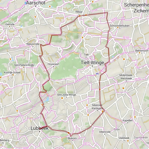 Map miniature of "Scenic Gravel Ride" cycling inspiration in Prov. Vlaams-Brabant, Belgium. Generated by Tarmacs.app cycling route planner