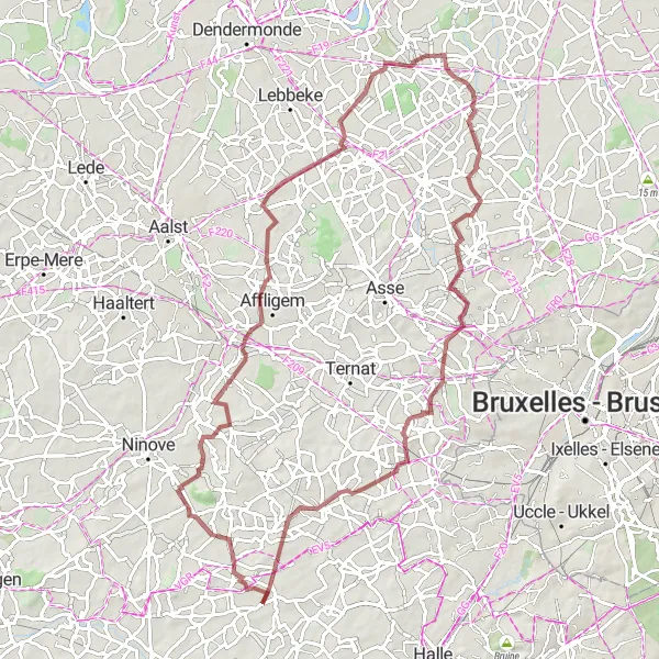 Miniatuurkaart van de fietsinspiratie "Gravelavontuur door het groene hart van België" in Prov. Vlaams-Brabant, Belgium. Gemaakt door de Tarmacs.app fietsrouteplanner