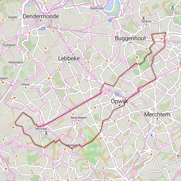 Miniatuurkaart van de fietsinspiratie "Korte gravelroute langs historische plaatsen" in Prov. Vlaams-Brabant, Belgium. Gemaakt door de Tarmacs.app fietsrouteplanner