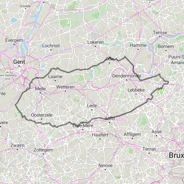 Miniature de la carte de l'inspiration cycliste "Parcours des Moulins à vent" dans la Prov. Vlaams-Brabant, Belgium. Générée par le planificateur d'itinéraire cycliste Tarmacs.app