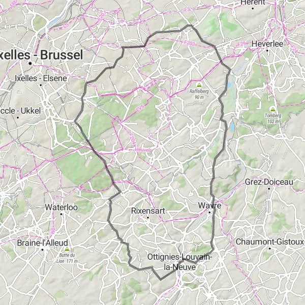 Karten-Miniaturansicht der Radinspiration "Rundfahrt von Meerbeek nach Everberg" in Prov. Vlaams-Brabant, Belgium. Erstellt vom Tarmacs.app-Routenplaner für Radtouren