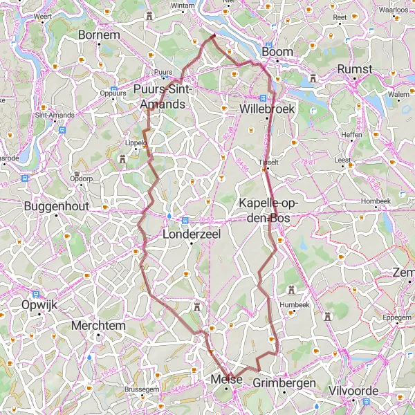 Karten-Miniaturansicht der Radinspiration "Abenteuerliche 49 km Gravelroute" in Prov. Vlaams-Brabant, Belgium. Erstellt vom Tarmacs.app-Routenplaner für Radtouren