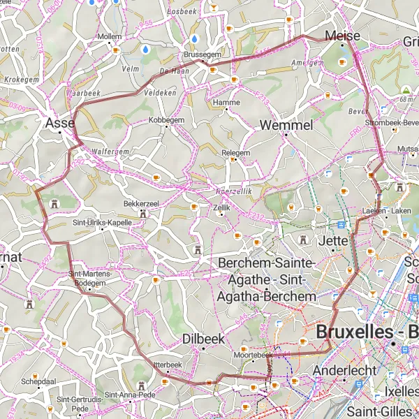 Karten-Miniaturansicht der Radinspiration "Route Meise - Atomium - Itterbeek - Bollebeek - Oppem" in Prov. Vlaams-Brabant, Belgium. Erstellt vom Tarmacs.app-Routenplaner für Radtouren