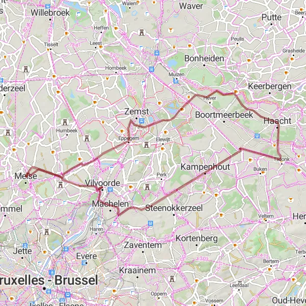 Map miniature of "Verbrande Brug and Grimbergen Adventure" cycling inspiration in Prov. Vlaams-Brabant, Belgium. Generated by Tarmacs.app cycling route planner