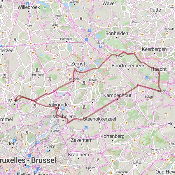 Karten-Miniaturansicht der Radinspiration "Route Meise - Verbrande Brug - Weerde - Haacht - Machelen - Grimbergen" in Prov. Vlaams-Brabant, Belgium. Erstellt vom Tarmacs.app-Routenplaner für Radtouren