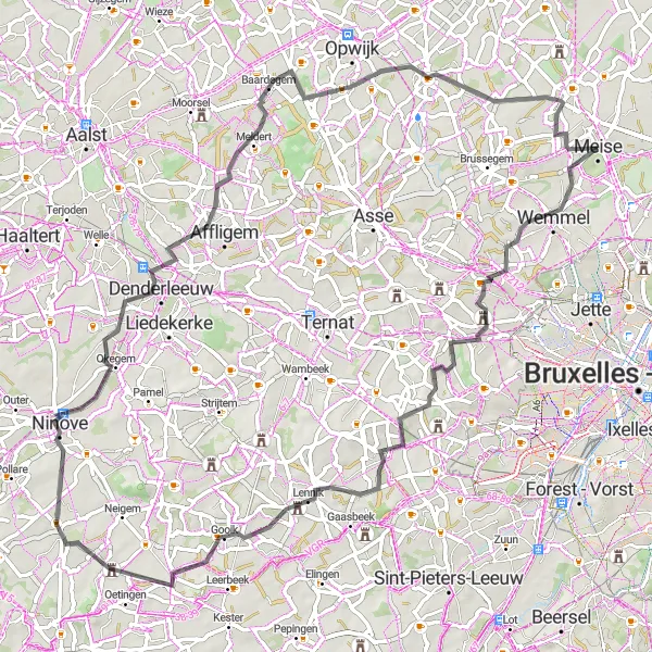 Miniatuurkaart van de fietsinspiratie "Rit Amelgem - Oppem" in Prov. Vlaams-Brabant, Belgium. Gemaakt door de Tarmacs.app fietsrouteplanner