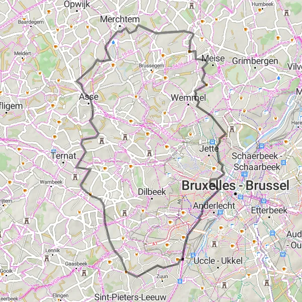 Karten-Miniaturansicht der Radinspiration "Durch die grünen Weiten nach Merchtem" in Prov. Vlaams-Brabant, Belgium. Erstellt vom Tarmacs.app-Routenplaner für Radtouren