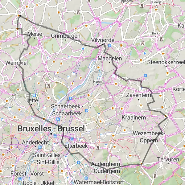 Miniatuurkaart van de fietsinspiratie "Wolvertem en Grimbergen Fietstocht" in Prov. Vlaams-Brabant, Belgium. Gemaakt door de Tarmacs.app fietsrouteplanner