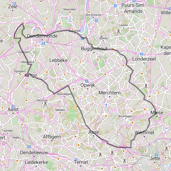 Map miniature of "Vlaams-Brabant Road Cycling Route" cycling inspiration in Prov. Vlaams-Brabant, Belgium. Generated by Tarmacs.app cycling route planner