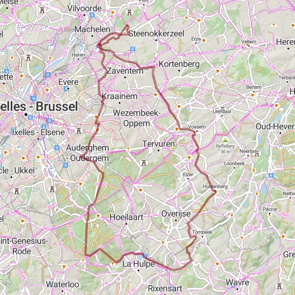 Miniatuurkaart van de fietsinspiratie "Gravelavontuur door het groene landschap" in Prov. Vlaams-Brabant, Belgium. Gemaakt door de Tarmacs.app fietsrouteplanner