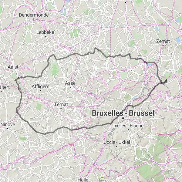 Map miniature of "Through the Heart of Vlaams-Brabant" cycling inspiration in Prov. Vlaams-Brabant, Belgium. Generated by Tarmacs.app cycling route planner