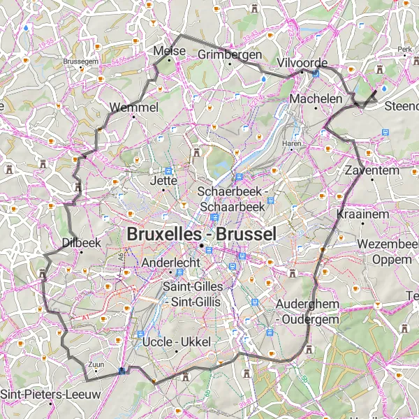 Karten-Miniaturansicht der Radinspiration "Zwischen Melsbroek und Vilvoorde" in Prov. Vlaams-Brabant, Belgium. Erstellt vom Tarmacs.app-Routenplaner für Radtouren