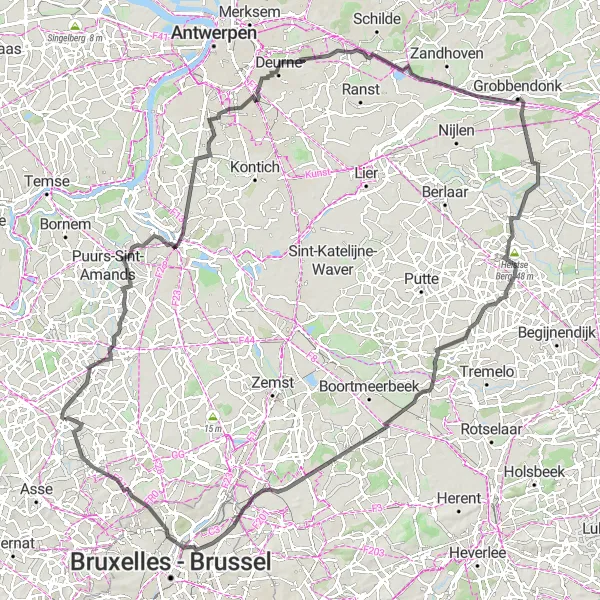 Miniature de la carte de l'inspiration cycliste "Aventure de Kalfort à Brussegem" dans la Prov. Vlaams-Brabant, Belgium. Générée par le planificateur d'itinéraire cycliste Tarmacs.app