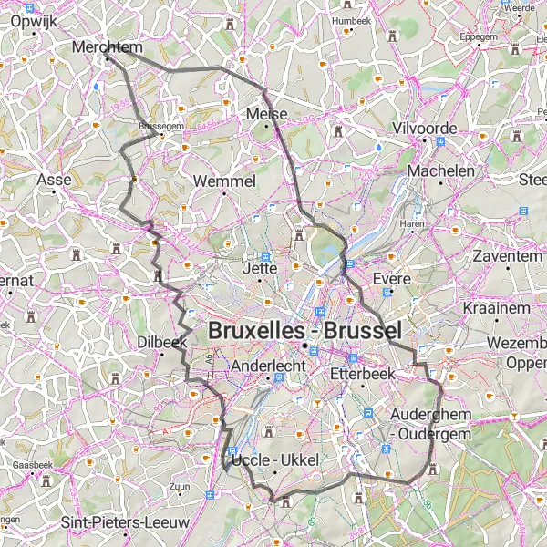 Map miniature of "Historic Route" cycling inspiration in Prov. Vlaams-Brabant, Belgium. Generated by Tarmacs.app cycling route planner