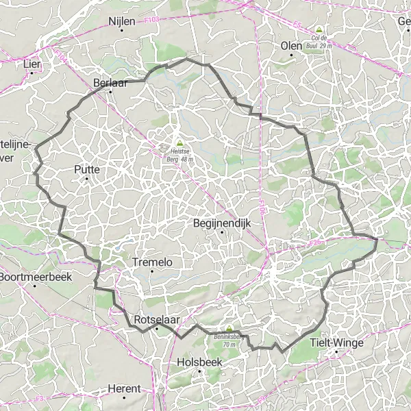 Karten-Miniaturansicht der Radinspiration "Rundtour durch Berlaar und Herselt" in Prov. Vlaams-Brabant, Belgium. Erstellt vom Tarmacs.app-Routenplaner für Radtouren