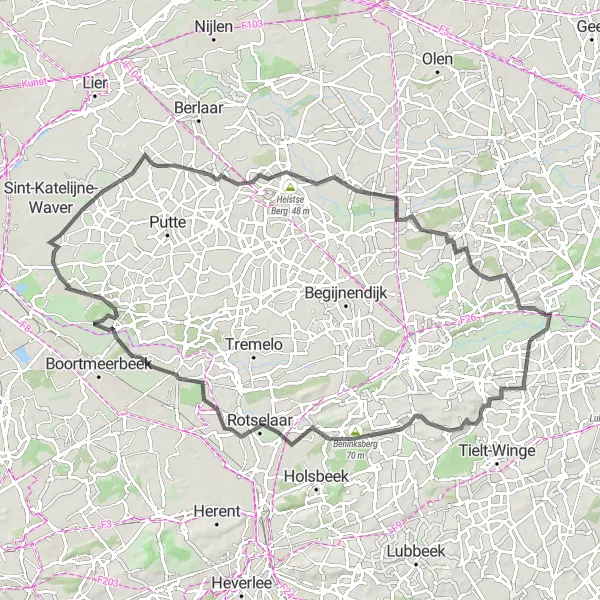 Miniatuurkaart van de fietsinspiratie "Nieuwrode en Terug" in Prov. Vlaams-Brabant, Belgium. Gemaakt door de Tarmacs.app fietsrouteplanner