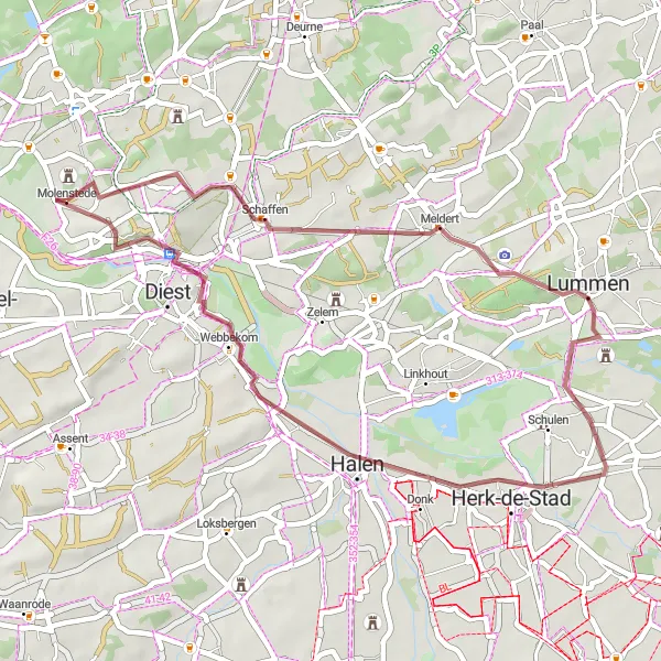 Karten-Miniaturansicht der Radinspiration "Gravelroute Molenstede" in Prov. Vlaams-Brabant, Belgium. Erstellt vom Tarmacs.app-Routenplaner für Radtouren