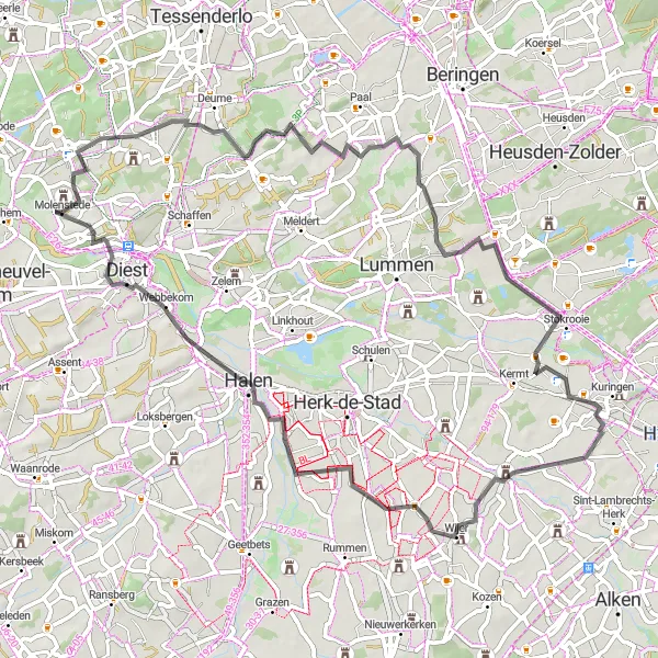 Map miniature of "Molenstede Road Loop" cycling inspiration in Prov. Vlaams-Brabant, Belgium. Generated by Tarmacs.app cycling route planner