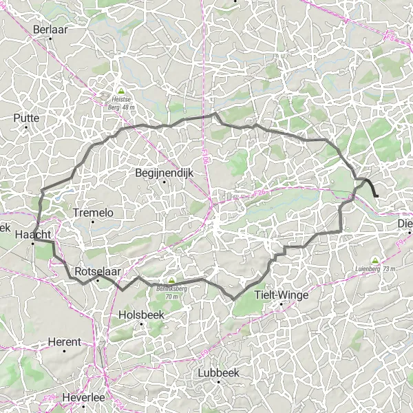 Karten-Miniaturansicht der Radinspiration "Pilgertour nach Scherpenheuvel-Zichem" in Prov. Vlaams-Brabant, Belgium. Erstellt vom Tarmacs.app-Routenplaner für Radtouren