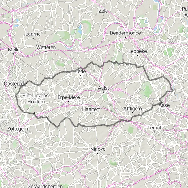 Miniature de la carte de l'inspiration cycliste "Les collines flamandes" dans la Prov. Vlaams-Brabant, Belgium. Générée par le planificateur d'itinéraire cycliste Tarmacs.app