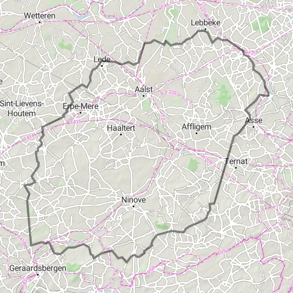 Miniatuurkaart van de fietsinspiratie "Route rond Mollem via Kasteel Neufcour en Opwijk" in Prov. Vlaams-Brabant, Belgium. Gemaakt door de Tarmacs.app fietsrouteplanner