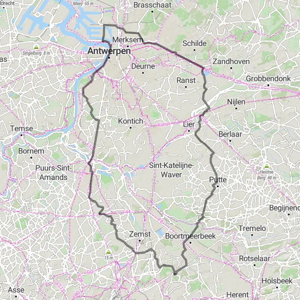 Miniature de la carte de l'inspiration cycliste "Boucle à vélo Elewijt - Putte" dans la Prov. Vlaams-Brabant, Belgium. Générée par le planificateur d'itinéraire cycliste Tarmacs.app