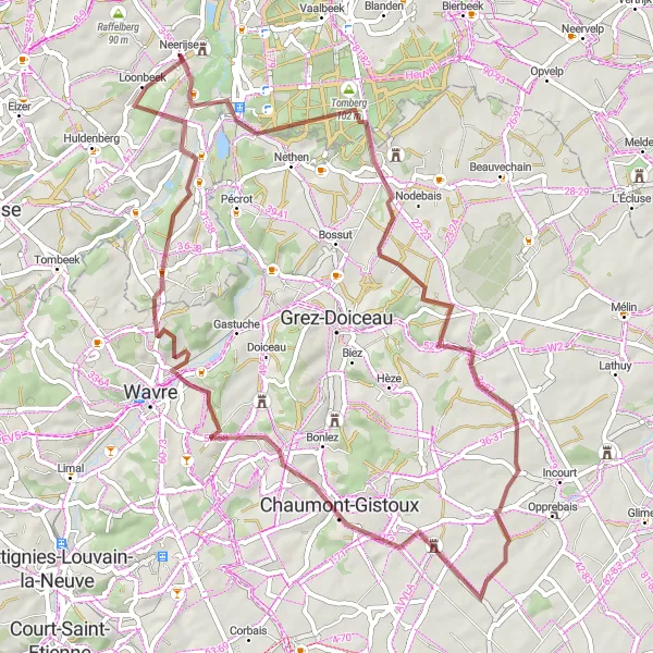 Map miniature of "Gravel Delight in Vlaams-Brabant" cycling inspiration in Prov. Vlaams-Brabant, Belgium. Generated by Tarmacs.app cycling route planner