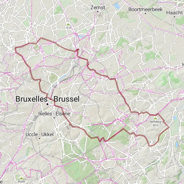 Miniature de la carte de l'inspiration cycliste "Aventure Gravel Près de Neerijse" dans la Prov. Vlaams-Brabant, Belgium. Générée par le planificateur d'itinéraire cycliste Tarmacs.app