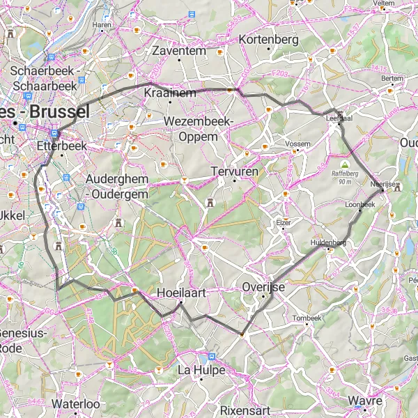 Map miniature of "Maleizen Loop" cycling inspiration in Prov. Vlaams-Brabant, Belgium. Generated by Tarmacs.app cycling route planner