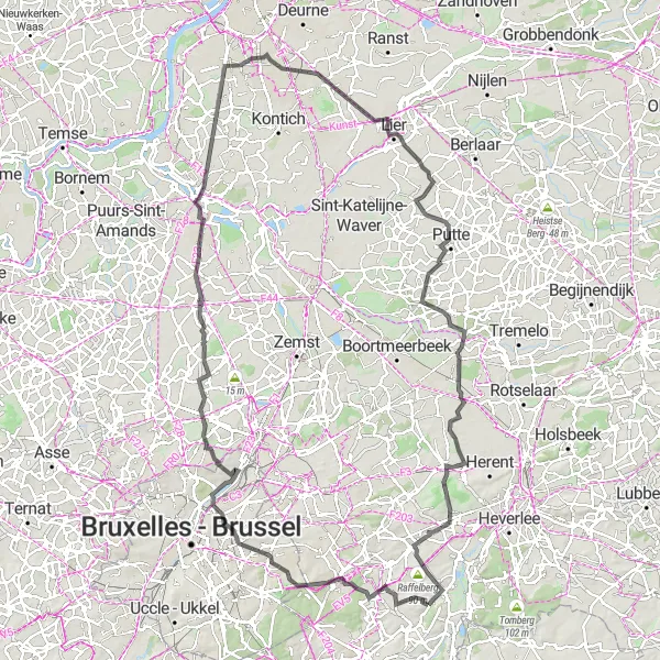 Map miniature of "Loop around Vlaams-Brabant" cycling inspiration in Prov. Vlaams-Brabant, Belgium. Generated by Tarmacs.app cycling route planner