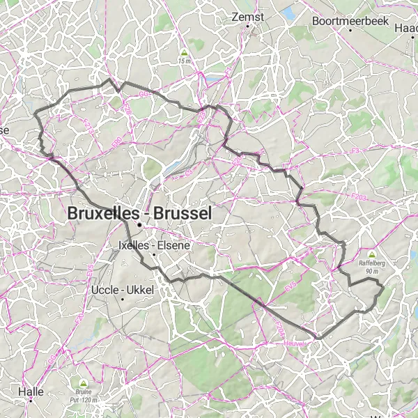 Karten-Miniaturansicht der Radinspiration "Radtour auf der Straße von Neerijse" in Prov. Vlaams-Brabant, Belgium. Erstellt vom Tarmacs.app-Routenplaner für Radtouren