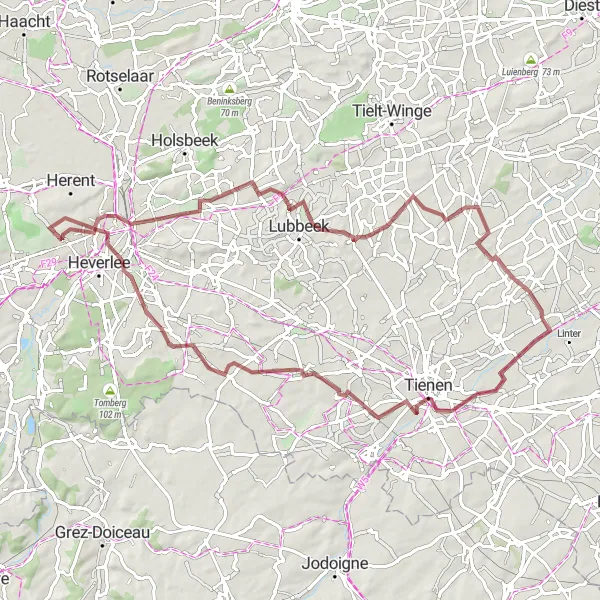 Map miniature of "Neerlinter Gravel Adventure" cycling inspiration in Prov. Vlaams-Brabant, Belgium. Generated by Tarmacs.app cycling route planner