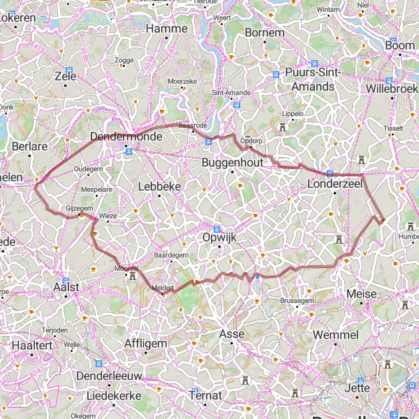 Map miniature of "Nieuwenrode - Nerom Loop" cycling inspiration in Prov. Vlaams-Brabant, Belgium. Generated by Tarmacs.app cycling route planner