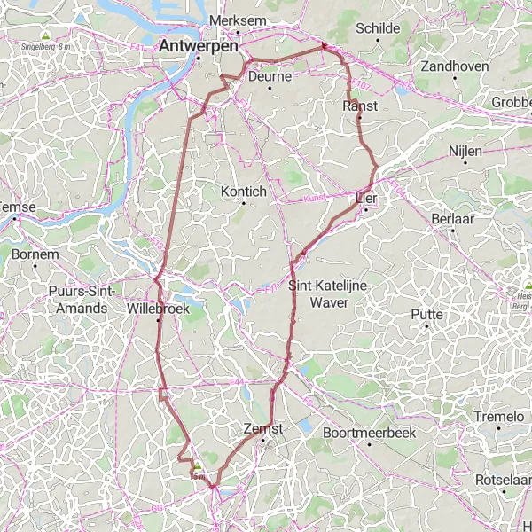 Map miniature of "From Nieuwenrode to Verbrande Brug: An Epic Gravel Adventure" cycling inspiration in Prov. Vlaams-Brabant, Belgium. Generated by Tarmacs.app cycling route planner