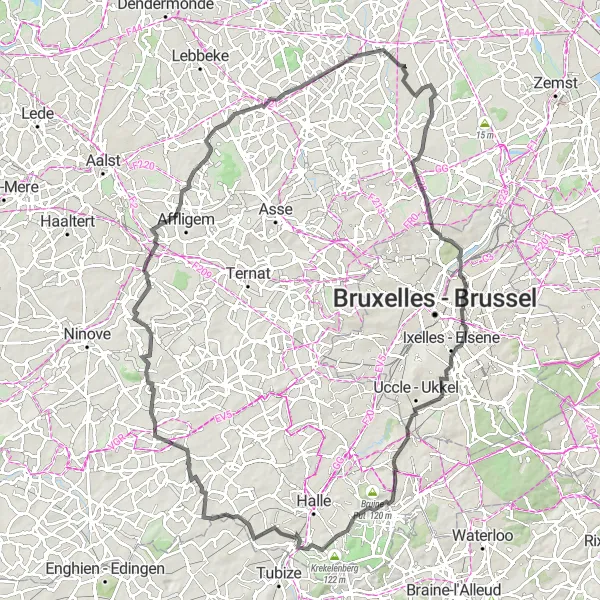 Miniatuurkaart van de fietsinspiratie "Wegenroute Nieuwenrode - Westrode" in Prov. Vlaams-Brabant, Belgium. Gemaakt door de Tarmacs.app fietsrouteplanner