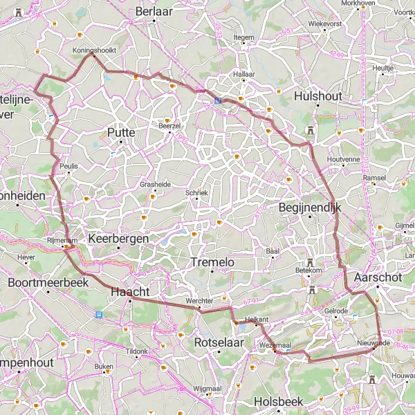 Karten-Miniaturansicht der Radinspiration "Gravelroute Nieuwrode - Beninksberg - Haacht - Harent - Jutse plassen - Berlaar- Heikant - Booischot - Kouterberg" in Prov. Vlaams-Brabant, Belgium. Erstellt vom Tarmacs.app-Routenplaner für Radtouren