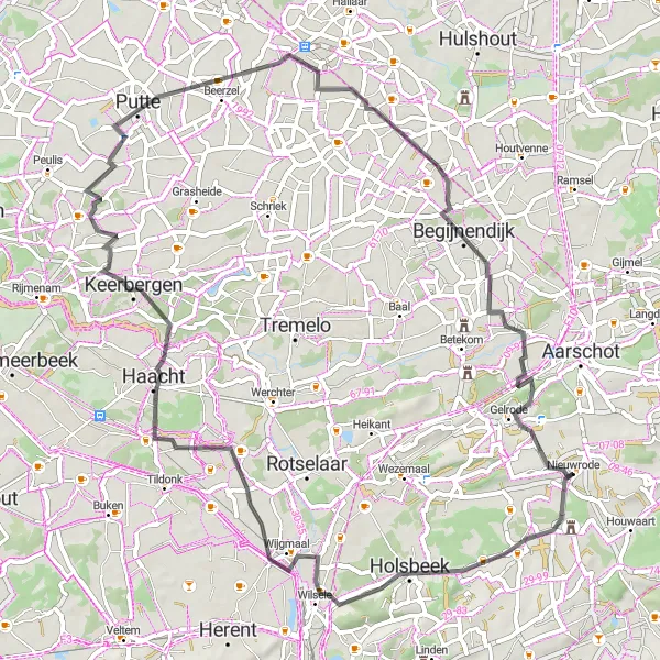 Map miniature of "Nieuwrode - Beerzelberg Loop" cycling inspiration in Prov. Vlaams-Brabant, Belgium. Generated by Tarmacs.app cycling route planner